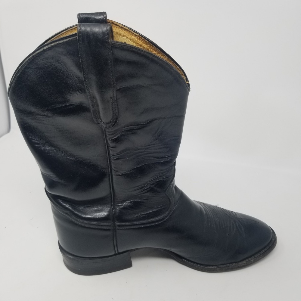 Tony Lama Black Leather Western Roper BOOTS Mens Style 2801 Sz 9 EE WIDE - Picture 11 of 16